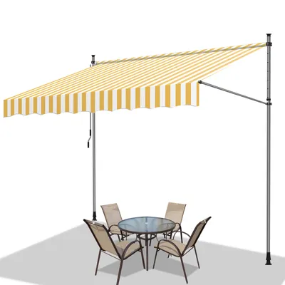 Immagine prodotto di Jiubiaz Tenda da sole Tenda da sole a morsetto Tenda da sole per balcone Tende da sole resistenti ai raggi UV Tenda da sole con braccio articolato Bianco Giallo 2,5 m