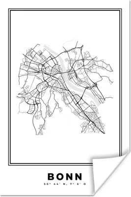 Produktbild von MuchoWow® Poster Schwarz und weiß - Deutschland - Karte - Stadtplan - Bonn 20x30 cm - Papierdruck