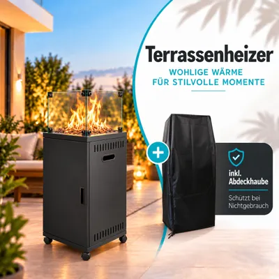 Produktbild von Heizstrahler Gasheizstrahler Terrasse Terrassenfeuer Heizpilz 8kW mit Rollen,Farbe:schwarz