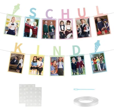 Produktbild von Fotogirlande Schulkind Einschulung Schulanfang Dekoration Macaron Kraftpapier