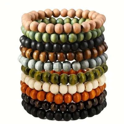 Produktbild von 10er Set Holzperlen-Armbänder – elastisch & stapelbar – Farbenmix – Uni Schmuck für Damen, Herren & Jugendliche – Geschenkidee & Freundschaftsarmba
