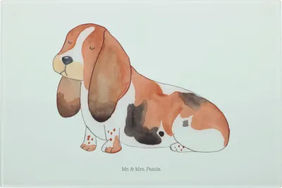 Produktbild von Mr. & Mrs. Panda Schneidebrett Hund Basset Hound - Weiß - Geschenk, Hackbrett, Glas, Sprüche, Servierplatte, Vesperplatte, Frühstücksbrett, Süß, Kinderlos