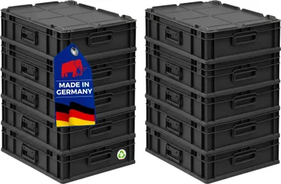 Produktbild von SuperSparSet 10x Eurobox NextGen Portable  Germany | HxBxT 13,5x40x60cm | 23 Liter | Schwarz | Eurobehälter, Transportbox, Transportbehälter, Stapelbehälter