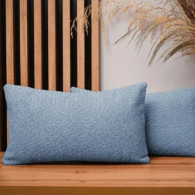 Produktbild von MG Design 2er Set Kissenbezüge 30 x 50 cm in Blau - mit Reißverschluss, fein gewebt mit Chenille-Haptik, pflegeleich