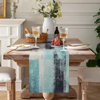 Produktbild von Rustikale Tischdecke, Outdoor, Sommer, blauwgrün und grau, Party, Tischdecke für Garten, Eßtisch, Wetterfest