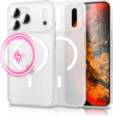 Produktbild von MagSafe Hülle "Thinix Glow" für Apple iPhone 17 Pro - 0,3mm Extrem Dünn, Leucht Magnet Ring, Frosted Look, Ultra Slim Case -  Neon Weiß Transparent