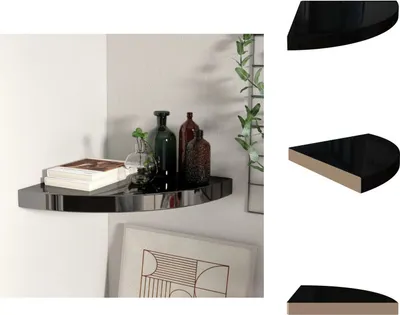 Obrázek produktu pro vidaXL Rohová plovoucí police ve vysokém lesku černá 35x35x3,8 cm MDF - Nástěnné police