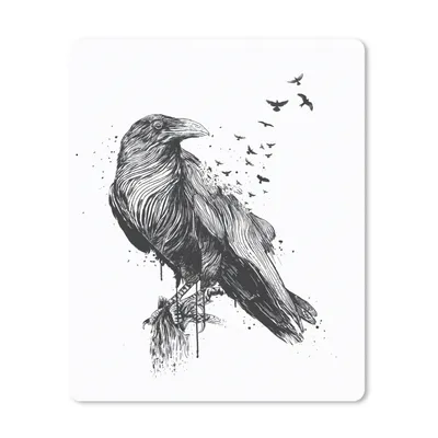 Produktbild von MuchoWow® Mauspad Mousepad Krähe - Vögel - Schwarz und weiß 30x40 cm - Mousepads - Maus Mat - Pad - Mausunterlage - Mausmatten
