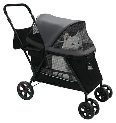 Imagen del producto de Carrito plegable para perros grandes y gatos, hasta 30 kg, con plataforma plegable, ventanas de malla y bolsa de almacenamiento. Carrito para gatos