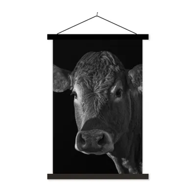 Produktbild von MuchoWow® Textilposter Kuh - Tiere - Schwarz - Weiß - Porträt 40x60 cm mit schwarzem Rahmen - Wanddekorationen