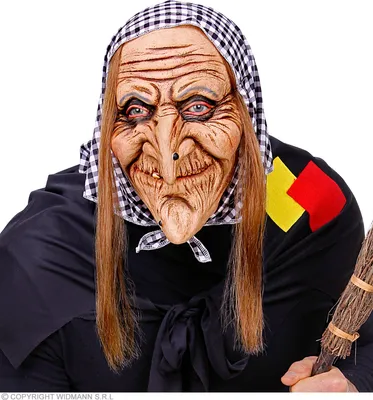 Produktbild von Maske Horror "Hexe mit Haaren und Kopftuch"