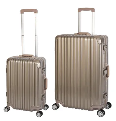 Produktbild von 2er Reisekoffer Set, Handgepäck, Koffer L, Hartschalen Polycarbonat Alu Trolley TSA Zahlenschloss 4 Rollen Travelhouse London 2er Kofferset S, L, Gold