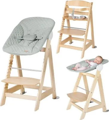 Produktbild von Hochstuhl Roba Born Up 2-in-1, Holz Natur, Verstellbar, Mit Neugeborenenaufsatz Mintgrün, Bis 70 kg