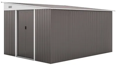 Obrázek produktu pro Zahradní úložna Moonbite, 8,9 m², se sedlovou střechou, dvojitými posuvnými dveřmi, ventilačními otvory a uzamykatelným vchodem, rozměry 280 × 345 × 201 cm, šedá barva