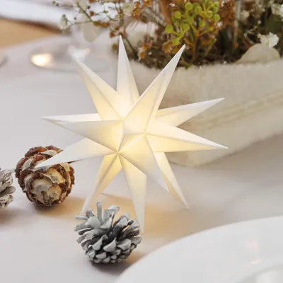 Obrázek produktu pro Novaliv Vánoční hvězda, dekorativní hvězda | 12 cm, BÍLÁ | Vhodná pro použití uvnitř i venku | LED lampa s bateriovým boxem | Osvětlená vánoční dekorace ve tvaru hvězdy