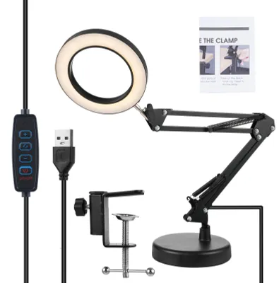 Produktbild von 10-fache Lupe mit Licht, stufenlos dimmbar, 2-in-1-Schreibtischlampe und Klemme, verstellbarer Schwenkarm, LED-beleuchtete Freisprechlupe für Handwerk, Hobby, Arbeiten, Malen