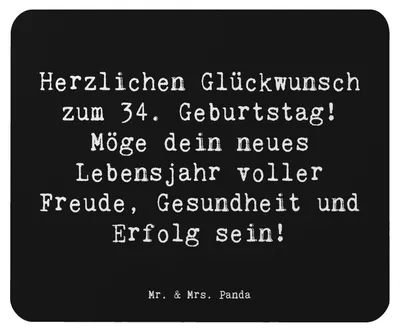 Produktbild von Mr. & Mrs. Panda Mousepad Spruch 34. Geburtstag - Schwarz - Geschenk, computer mauspad, Erfolg, computermatte, Mouse Pad, Sprüche, Alter, pc mausunterlage, Happy Birthday