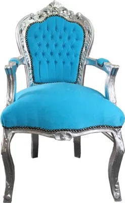 Produktbild von Barock Esszimmer Stuhl Türkis / Silber mit Armlehnen