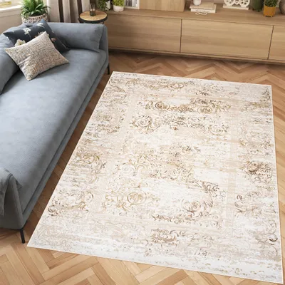 Image de Tapis HERA Moderne Beige Salon Chambre 80 x 150 cm
