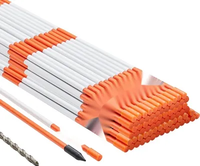 Produktbild von 100er-Pack - 48-Zoll Einfahrtsmarkierungen - Orangefarbene Schneepflugpfähle - 0,31-Zoll Fiberglasstab