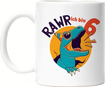 Produktbild von Raw Ich Bin 6 Tasse Weiss Geschenkidee 6. Geburtstag Humorvoll Sarkastisch Dinosaurier T-Rex Dino