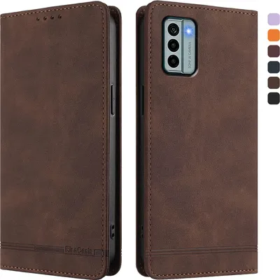 MILEGAO Custodia per Nokia G22, custodia magnetica in pelle PU per telefono aziendale, custodia a portafoglio alla moda con slot per schede e cavalletto, per Nokia G22 6,5 pollici, marrone scuro