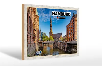 Produktbild von Holzschild Städte Hamburg Speicherstadt Architektur 30x20cm
