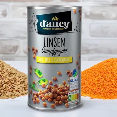 Produktbild von d'aucy Linsen, 3x110g Dosen, ohne Salz & Zucker, ohne Konservierungsstoffe