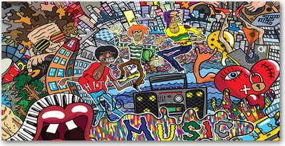 Produktbild von Tulup® Leinwandbild - 140x70 cm - Wandkunst - Drucke auf Leinwand - Leinwanddruck  - Teenager - Mehrfarbig - Musikcollage