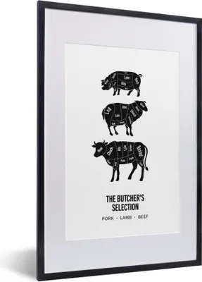 Produktbild von MuchoWow® Gerahmtes Poster Küche - Kuh - Fleisch 40x60 cm - Poster mit Schwarzem Bilderrahmen Wandposter Rahmen Foto Bilder - Poster in Rahmen