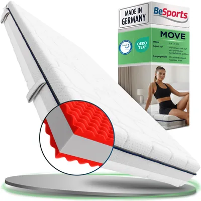 Produktbild von Move Matratze 7-Zonen 100x200 cm, ergonomische Kaltschaummatratze H2, hohe Punktelastizität, atmungsaktiv, Bezug waschbar,  Standard 100