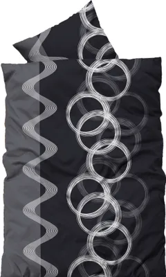 A bedding set, including a duvet cover and a pillowcase, is laid out flat against a white background.