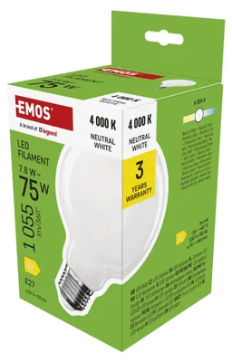 Productafbeelding van EMOS LED-lamp Edison G95, 7,8W, vervangt een 75W gloeilamp, melkglas, fitting E27, helderheid 1055 lm, neutraal wit 4000 K, modelnummer ZF2D53