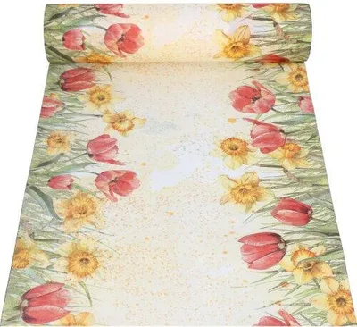 Produktbild von 6 Tischläufer, stoffähnlich, Airlaid 24 m x 40 cm "Tulips & Daffodils"