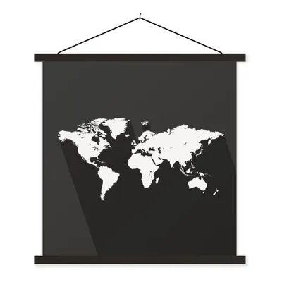 Produktbild von MuchoWow® Textilposter Weltkarte - Minimalismus - Schwarz und weiß 120x120 cm mit schwarzem Rahmen - Aufhängungsset