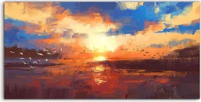Produktbild von Coloray Acrylbild 140x70  Wandbild Acrylbilder Tiere Wasser Vögel Himmel Gras See