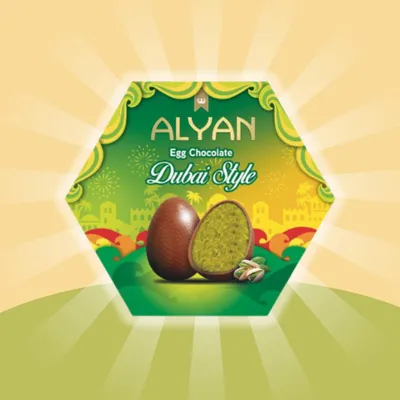 Produktbild von Alyan Dubai Style Egg Chocolate – Luxus-Milchschokolade-Ei – 1x120g + Heartforcards Versandschutz