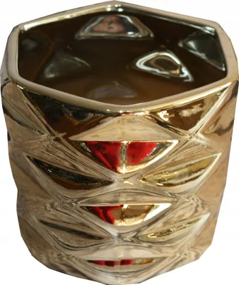 Zdjęcie produktu dla Doniczka ceramiczna osłonka złota gold sześciokąt
