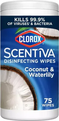 Obrázok produktu pre Clorox | Dezinfekčné obrúsky Scentiva - Kokosová vodná ľalia - 75 kusov - Antibakteriálne - Dezinfekčné obrúsky