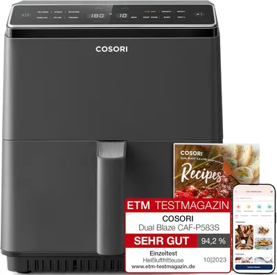 Produktbild von Cosori Heißluftfritteuse XXL, Dual Blaze, 6,4 L,Wifi verbunden,12 Funktionen,Full Touch Screen, 1700,00 W, 12 Programme,LED Display,Touchscreen