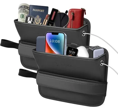 Produktbild von Autositz Gap Organizer, Universal Lückenfüller, Premium Kunstleder, mit Kabelloch, für Handy, Karten, Schlüssel, Extra Breit, 2 Stück