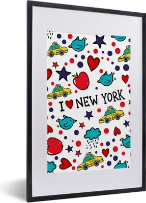 Produktbild von MuchoWow® MuchoWow® Gerahmtes Poster New York - Vogel - Taxi 40x60 cm - Poster mit zchwarzem Bilderrahmen - Poster in Rahmen