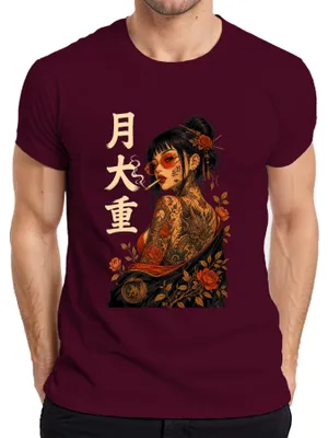 Produktbild von Ge Yakuza Tattoo Frau Japanisch Oni Drache Japan Y2K Rose Herren T-Shirt, Burgundy, M