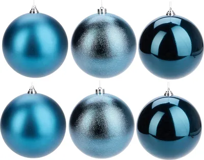 Produktbild von 6 x Weihnachtskugeln aus Kunststoff 12 cm - wetterfest frostsicher Christbaumkugeln für Innen und Außen - Weihnachtsbaumkugeln Kunststoff Mineralblau