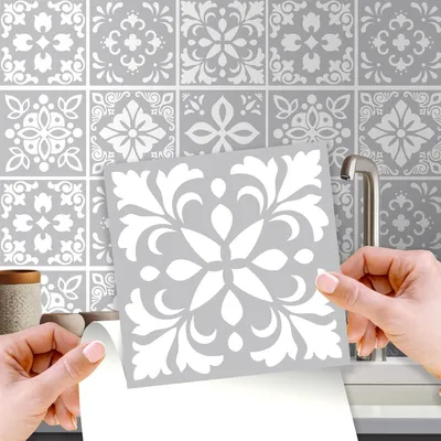 Produktbild von WALPLUS 24 Stück 15x15cm Andalu Light Grey Cement Spanish Wandfliesen Aufkleber Küchenrückwand Selbstklebende Fliesen Küche Bad Dekoration Fliesenfolie Fliesenabziehbilder