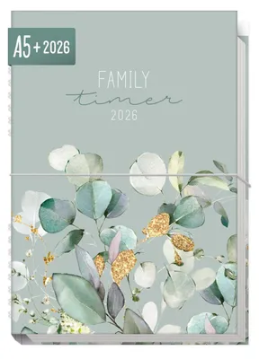 Produktbild von Family-Timer 2026 / A5+ / Minty Leaves / Häfft-Verlag