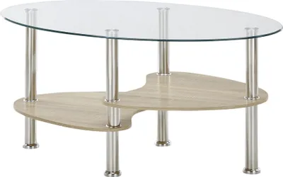 Produktbild von Couchtisch BAGHERIA mit 2 Ablagen aus Sicherheitsglas, MDF in Holzoptik und Edelstahl