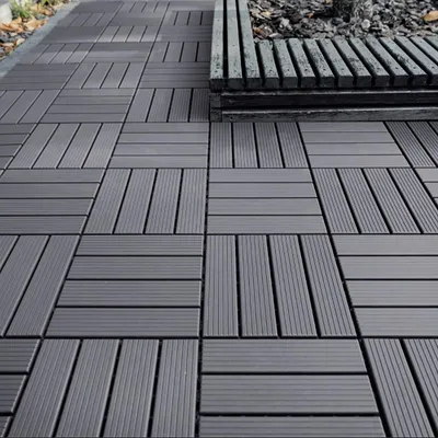 Produktbild von 44 Stück Terrassenfliesen Stecksystem Klickfliesen Dielen für Terrasse Garten Balkon Pool[Grau - Gerade Streifen]