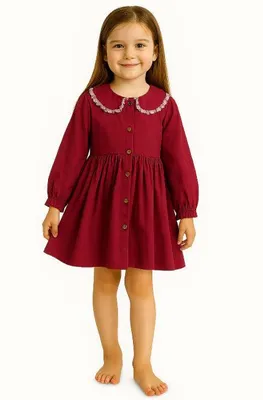 Produktbild von Kleid für Mädchen aus Baumwolle  - Größe  122,  Alter 7 Jahre, Rot