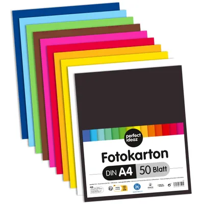 Produktbild von perfect ideaz 50 Blatt A4 Fotokarton farblich sortiert  Karton 300g bunt basteln